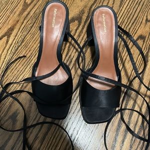 Reformation lace up block heel black satin shoes heels 9.5